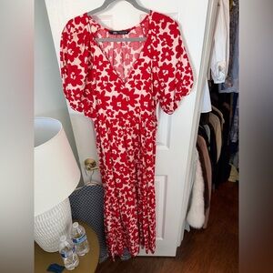 Zara Red and White Floral Maxi Dress